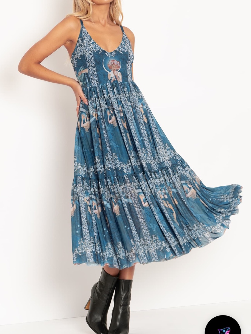 Blackmilk The Moon And Stars Sheer Midaxi Dress Mesh Blue Goth Grunge Punk